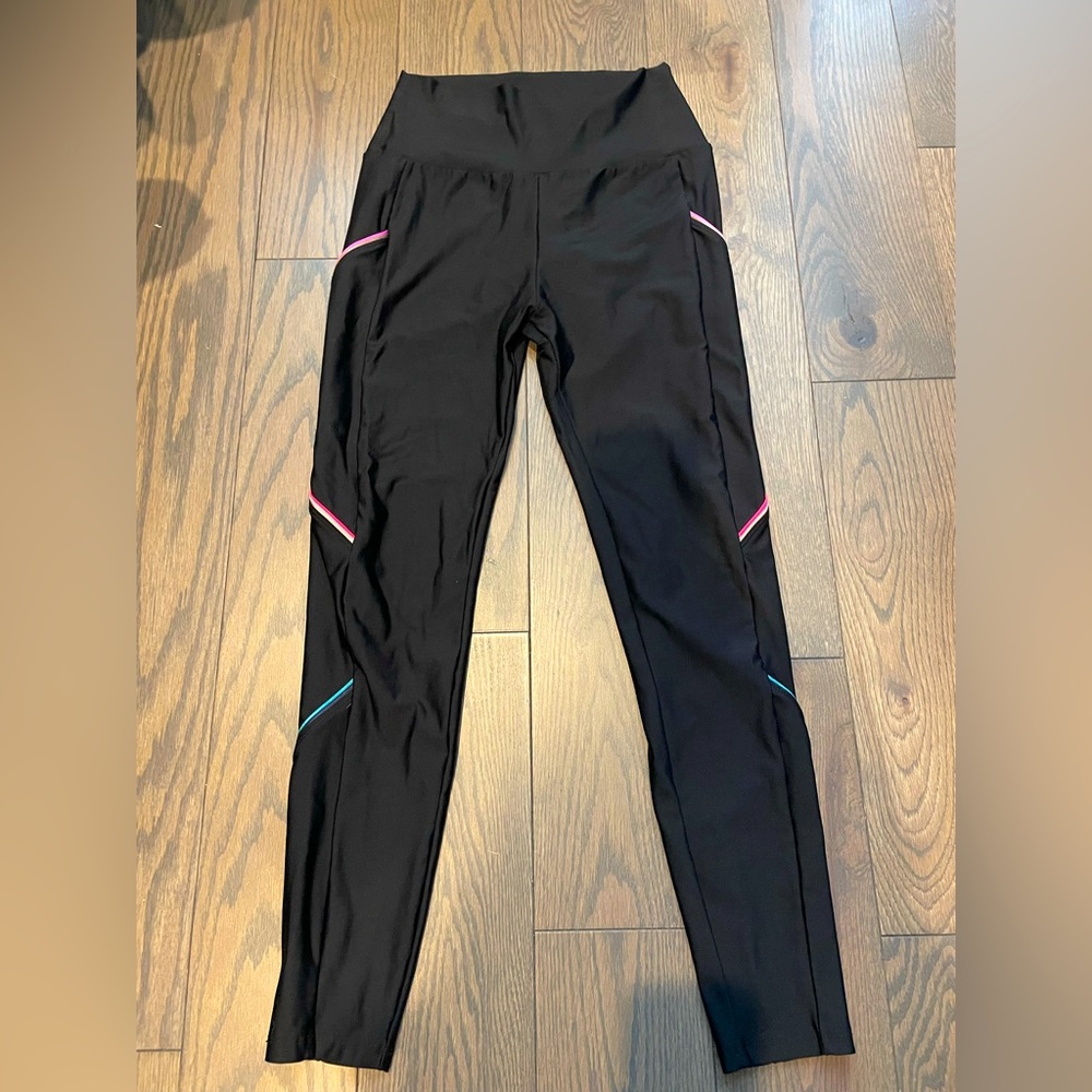 LANSTON SPORT Black High Rise Piped Pocket Rainbow Leggings